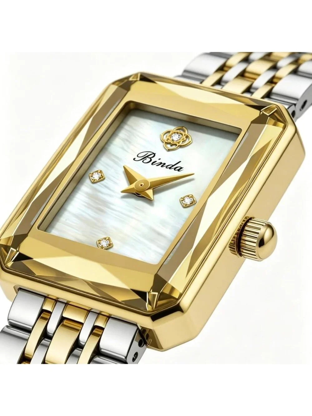 Women's Silver Gold White Vintage Rectangular Case Stainless Steel Band Watches